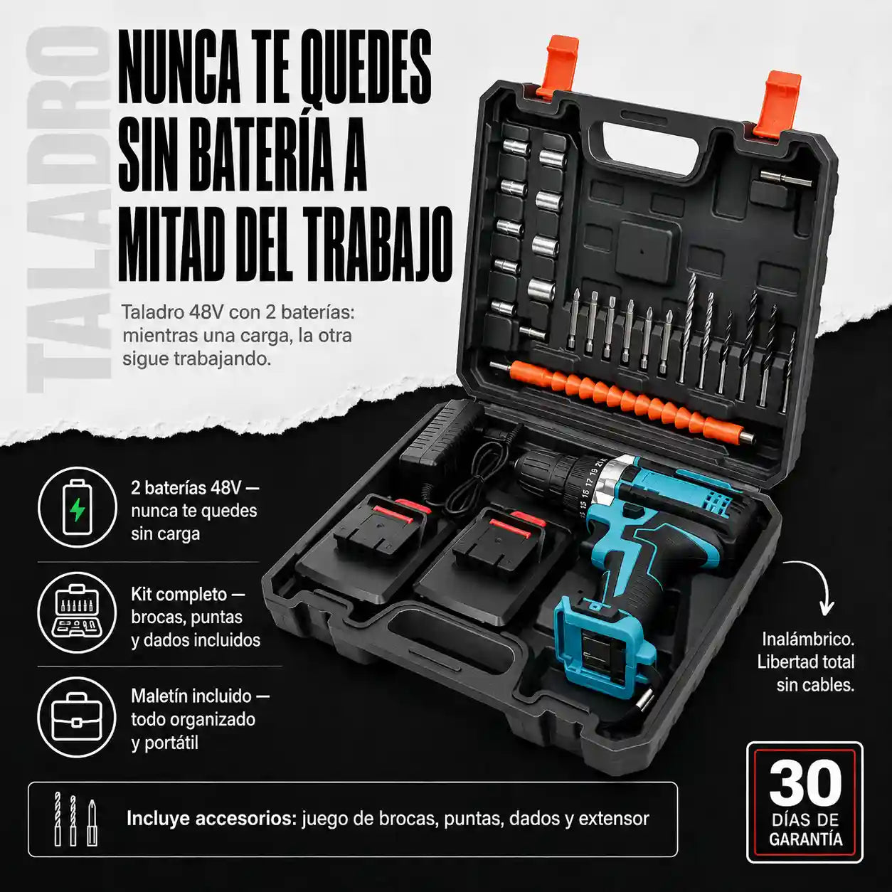 Taladro 48V Kit Pro — Sin Pausas Desde el Primer Uso