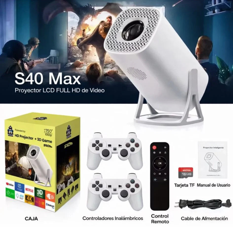 Proyector 2 en 1: Cine en Casa + Consola Retro (Incluye tarjeta 64 GB)