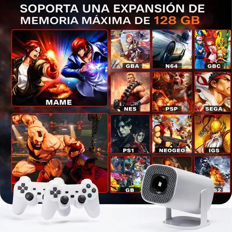 Proyector 2 en 1: Cine en Casa + Consola Retro (Incluye tarjeta 64 GB)