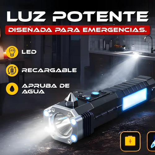 Linterna LED recargable de 3 W: haz de luz de largo alcance, herramienta de seguridad para emergencias en el coche, rompecristales, imán, 4 modos de iluminación