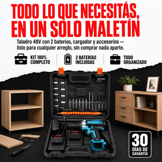 Taladro 48V Kit Total — Todo lo que Necesitas, en un Solo Maletín